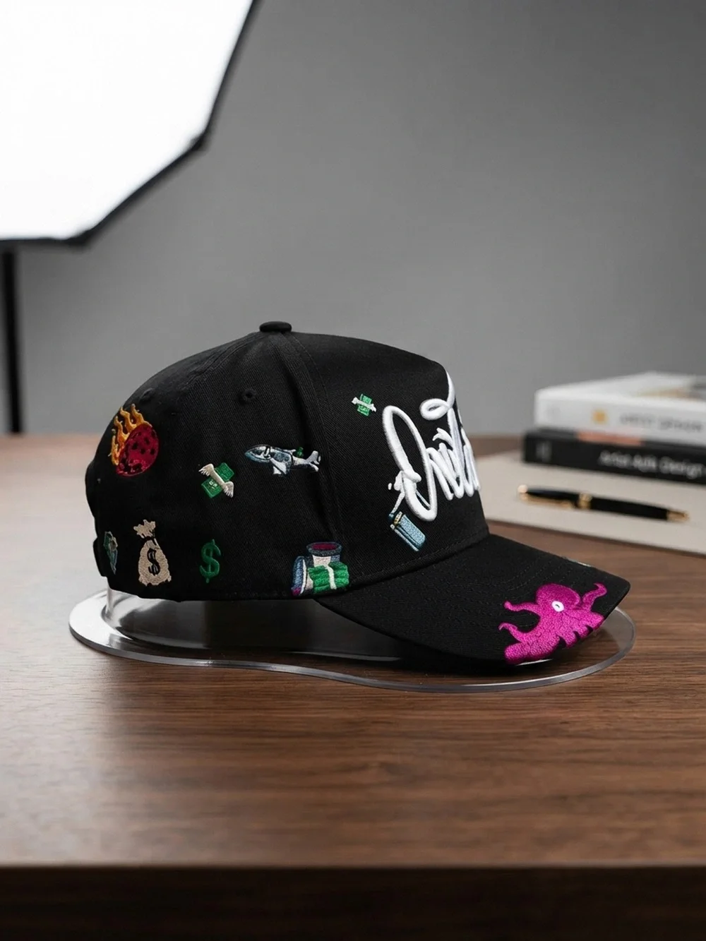 Black Embroidered Graffiti Baseball Cap